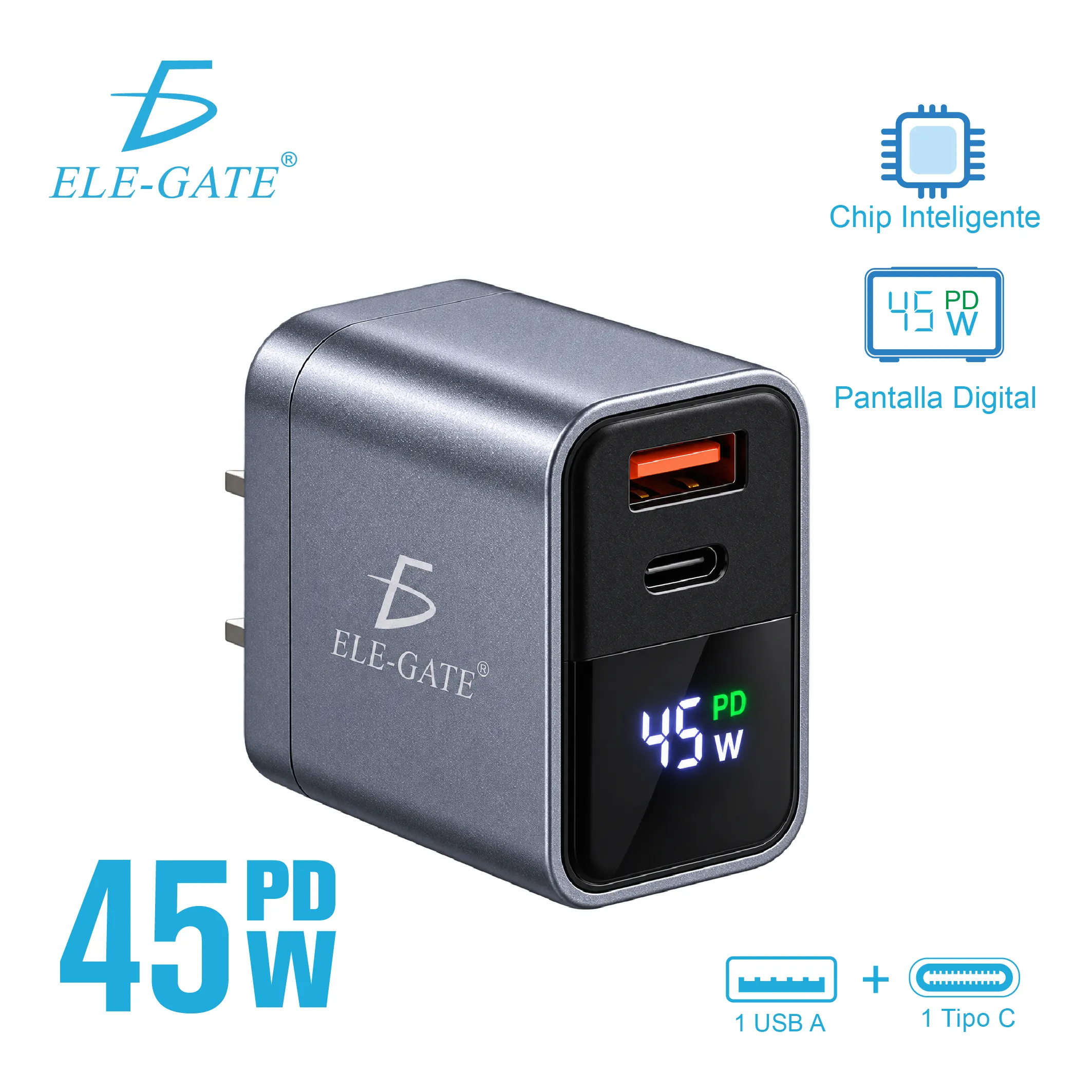 Cargador PD 45 W con pantalla para celular tablet y laptop