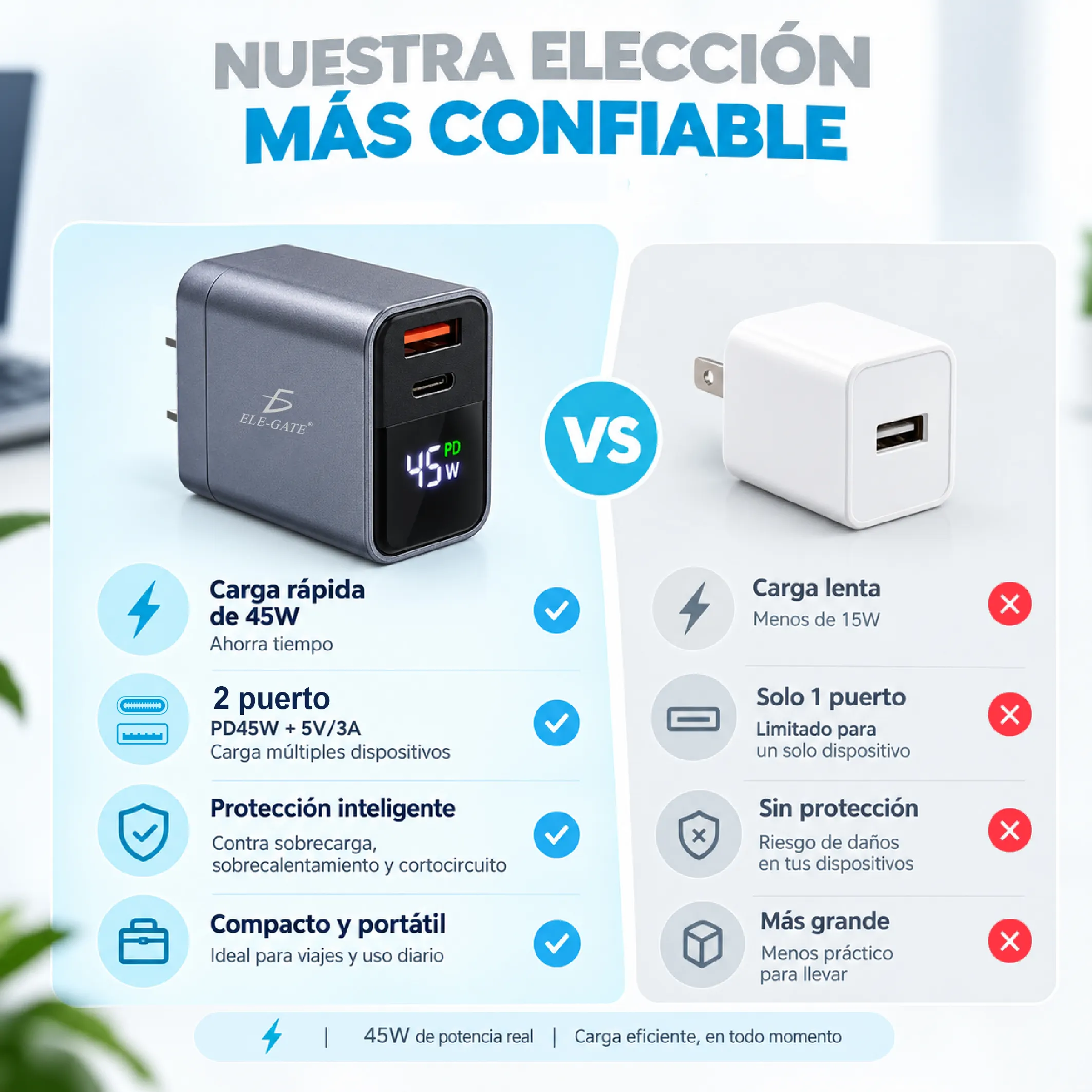 Cargador PD 45 W con pantalla para celular tablet y laptop - Imagen 2