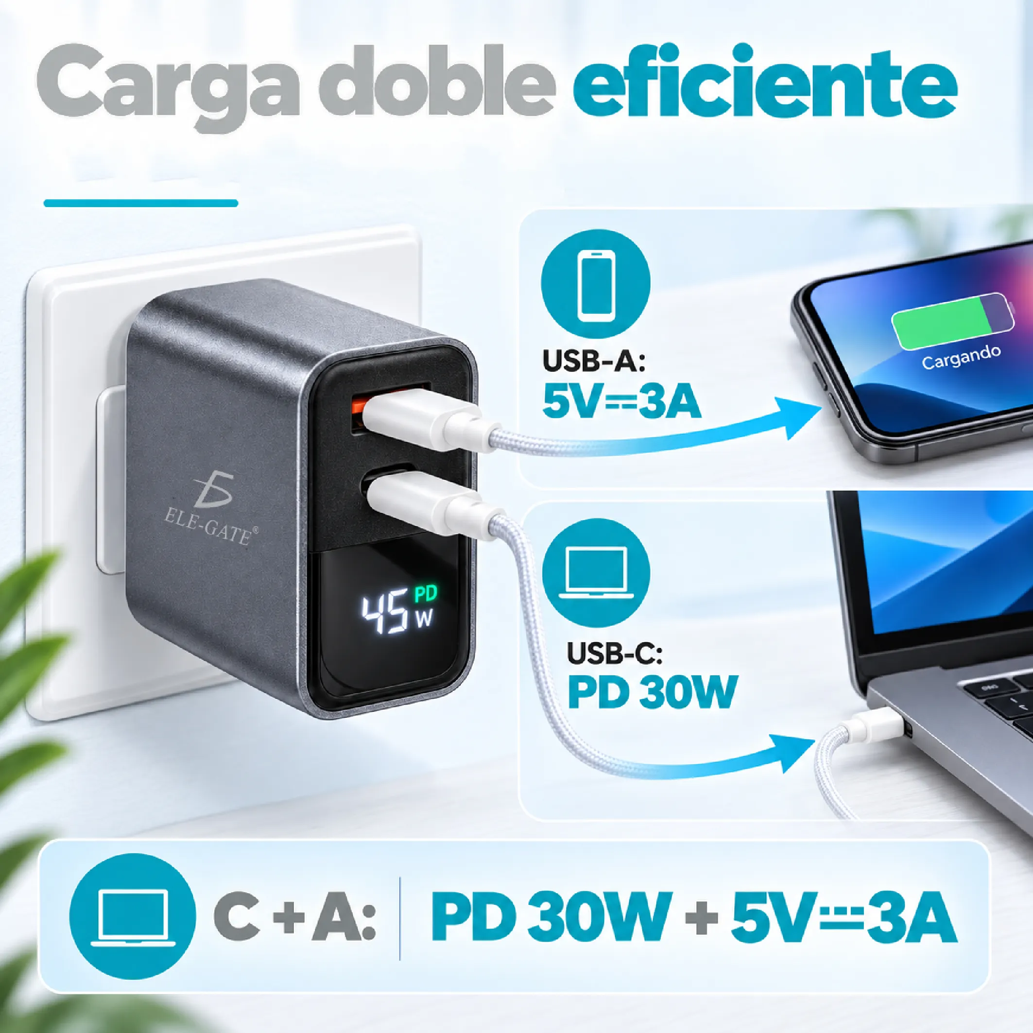 Cargador PD 45 W con pantalla para celular tablet y laptop - Imagen 4