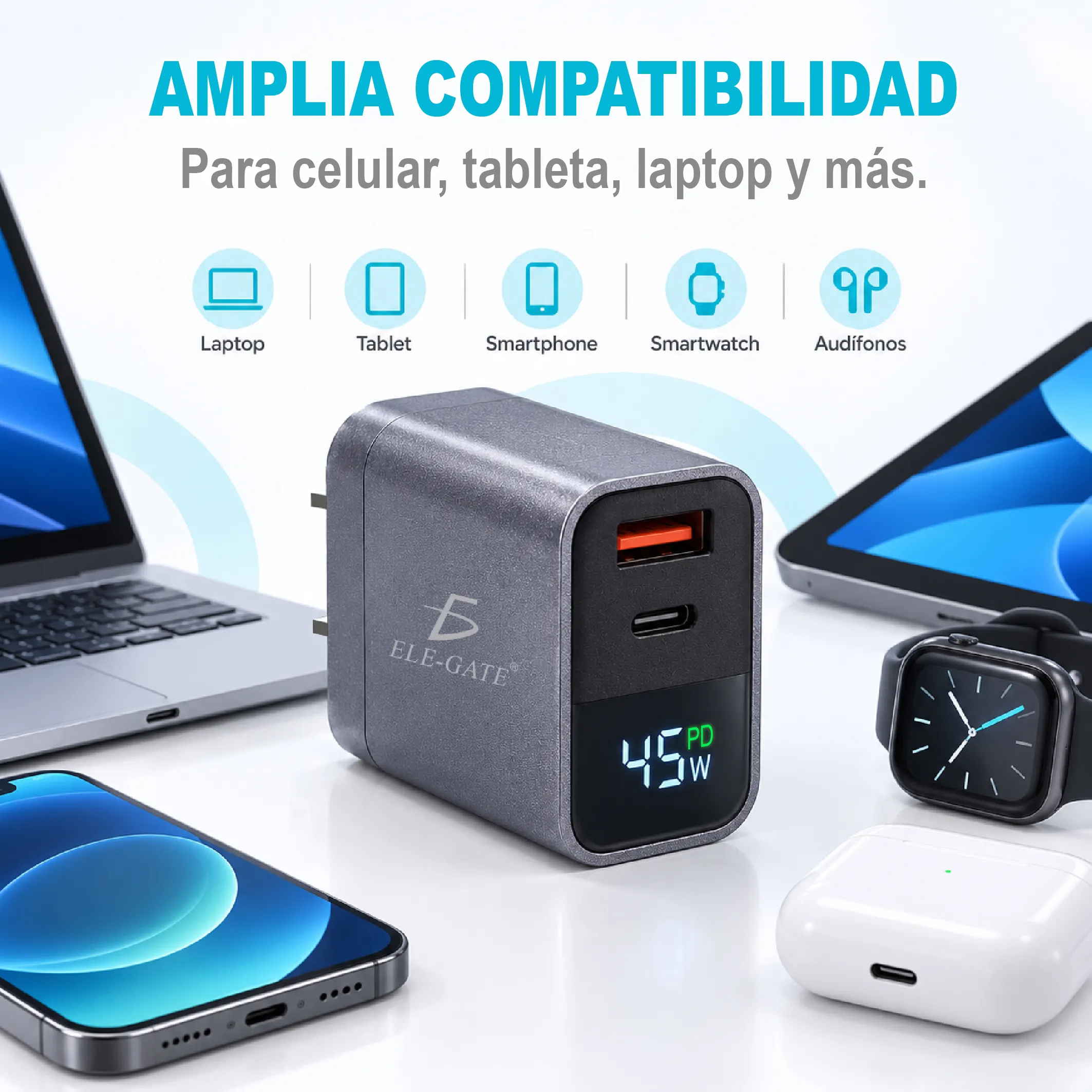 Cargador PD 45 W con pantalla para celular tablet y laptop - Imagen 5