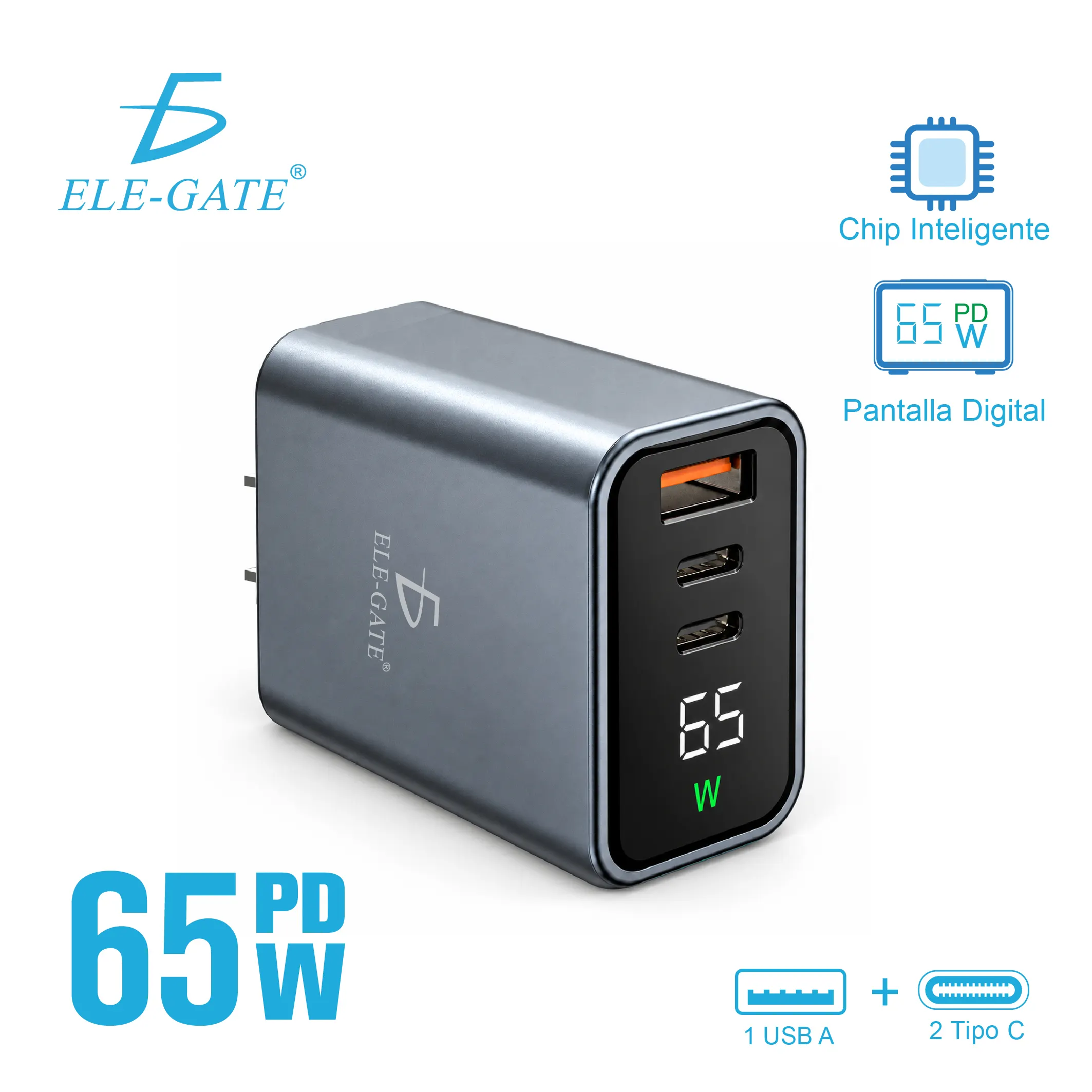 Cargador PD 65 W con pantalla para celular tablet y laptop - Imagen 2