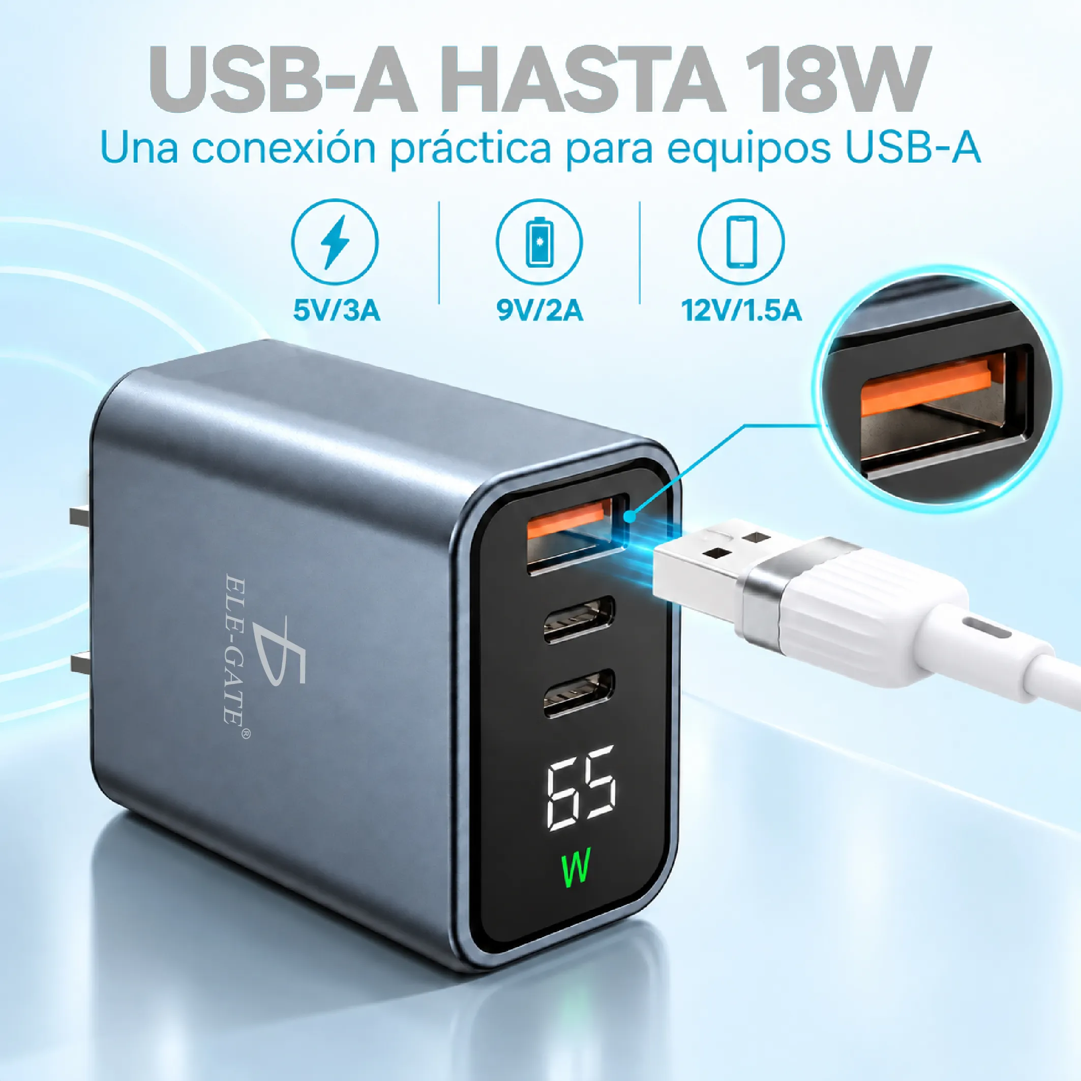Cargador PD 65 W con pantalla para celular tablet y laptop - Imagen 6