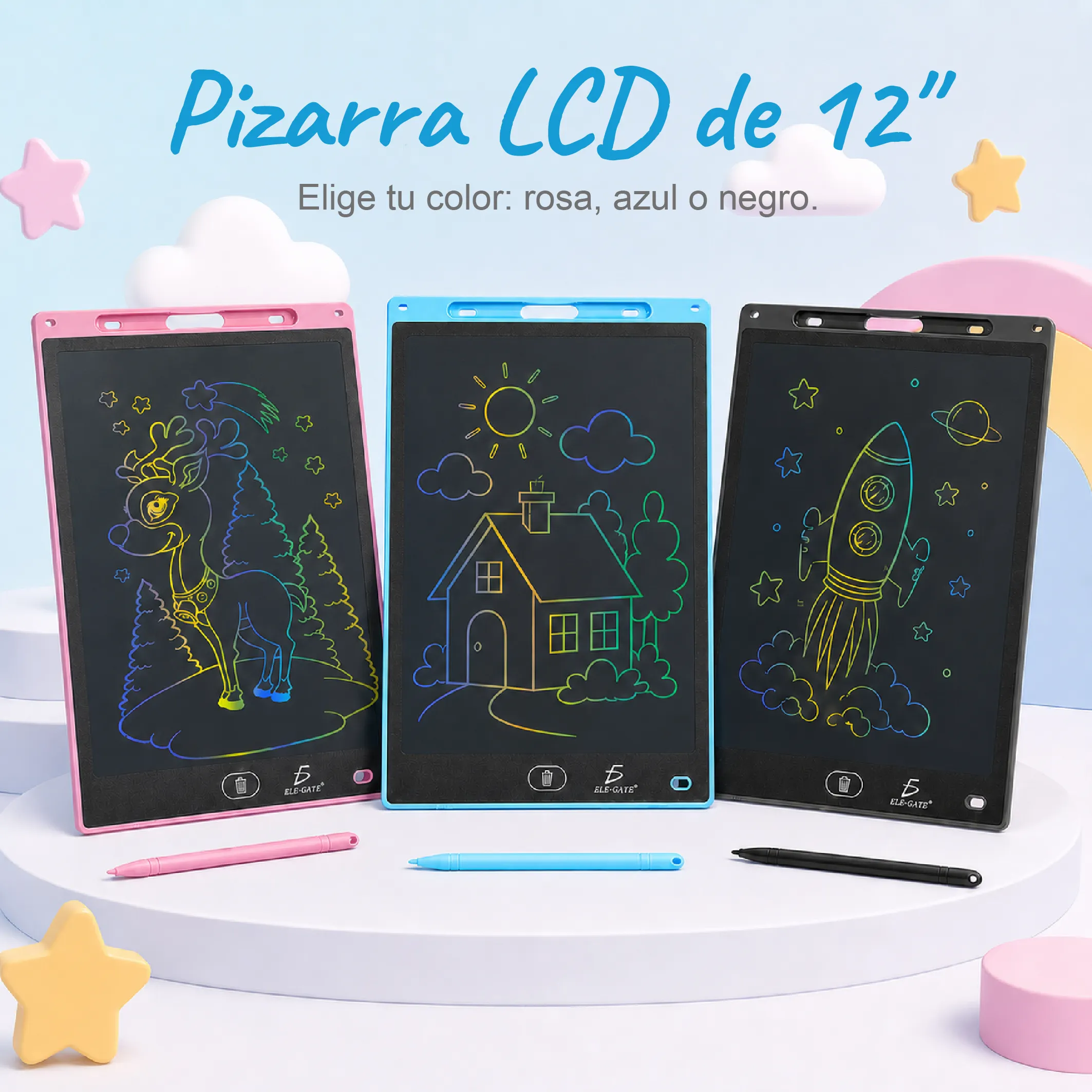 Pizarra LCD de 12” Reutilizable para Escritura y Dibujo con Borrado de un Toque - Imagen 2