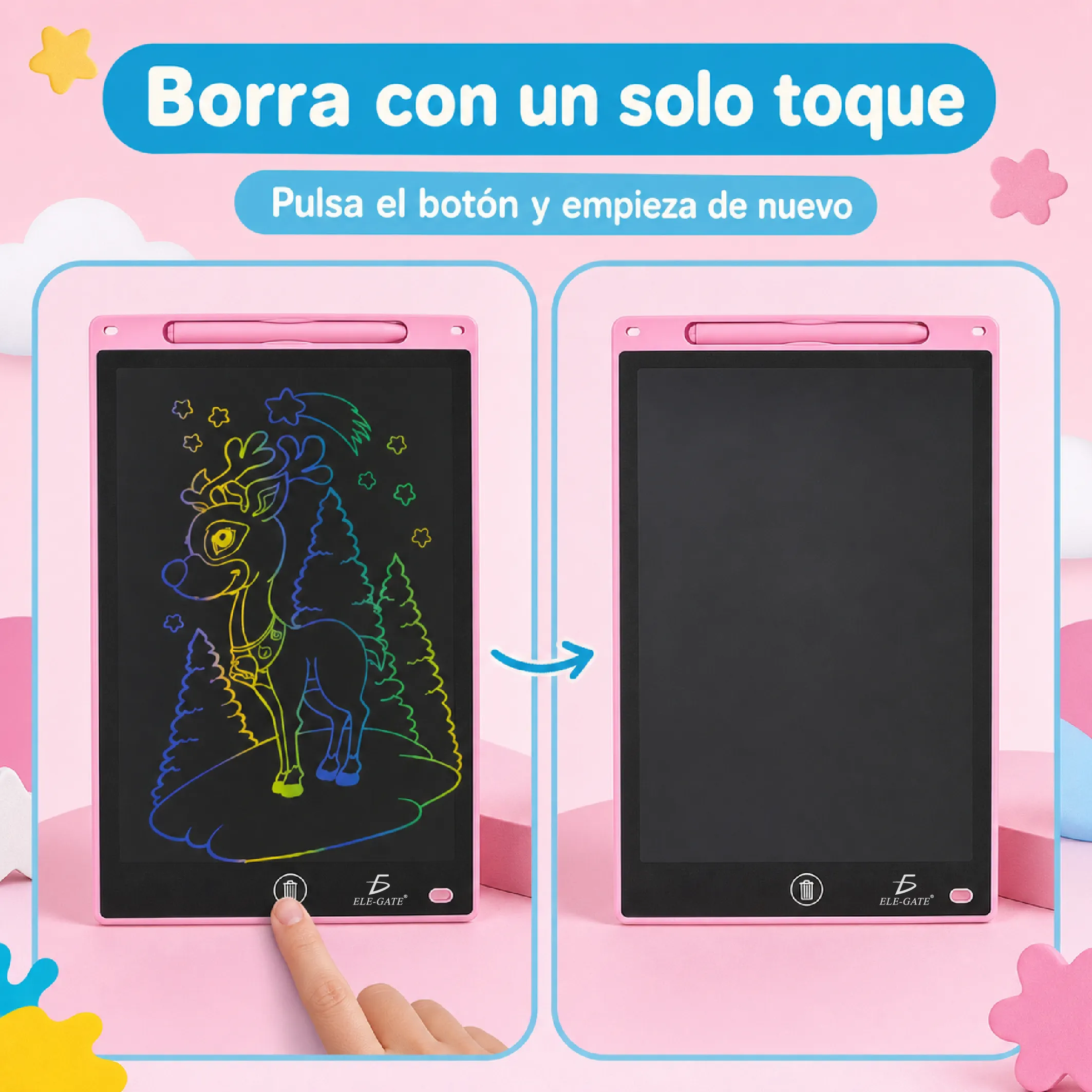 Pizarra LCD de 12” Reutilizable para Escritura y Dibujo con Borrado de un Toque - Imagen 3