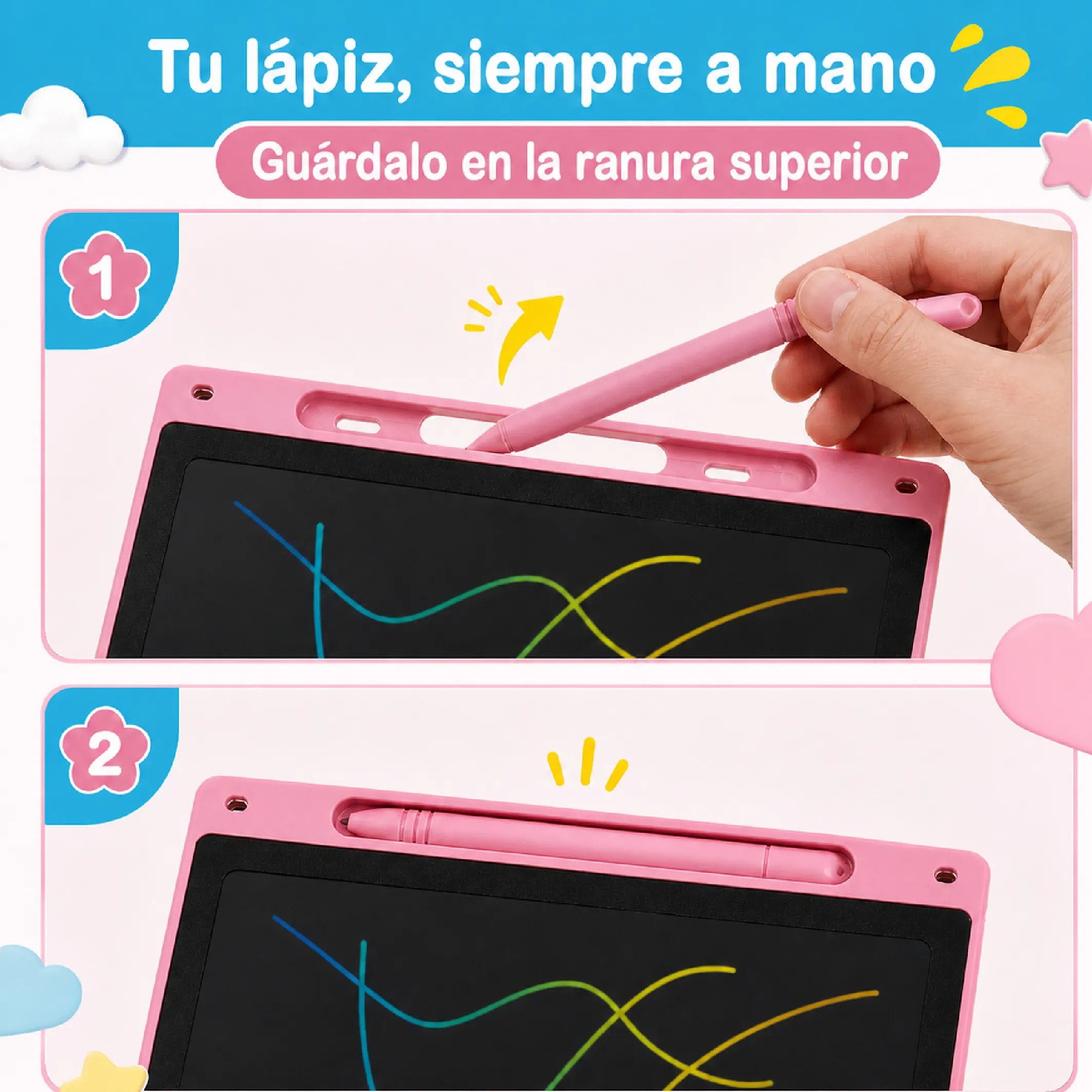 Pizarra LCD de 12” Reutilizable para Escritura y Dibujo con Borrado de un Toque - Imagen 4