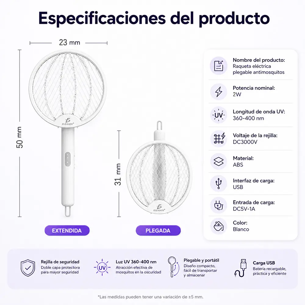 Mata Moscas Eléctrico Recargable con Luz UV 2 EN 1 - Imagen 5