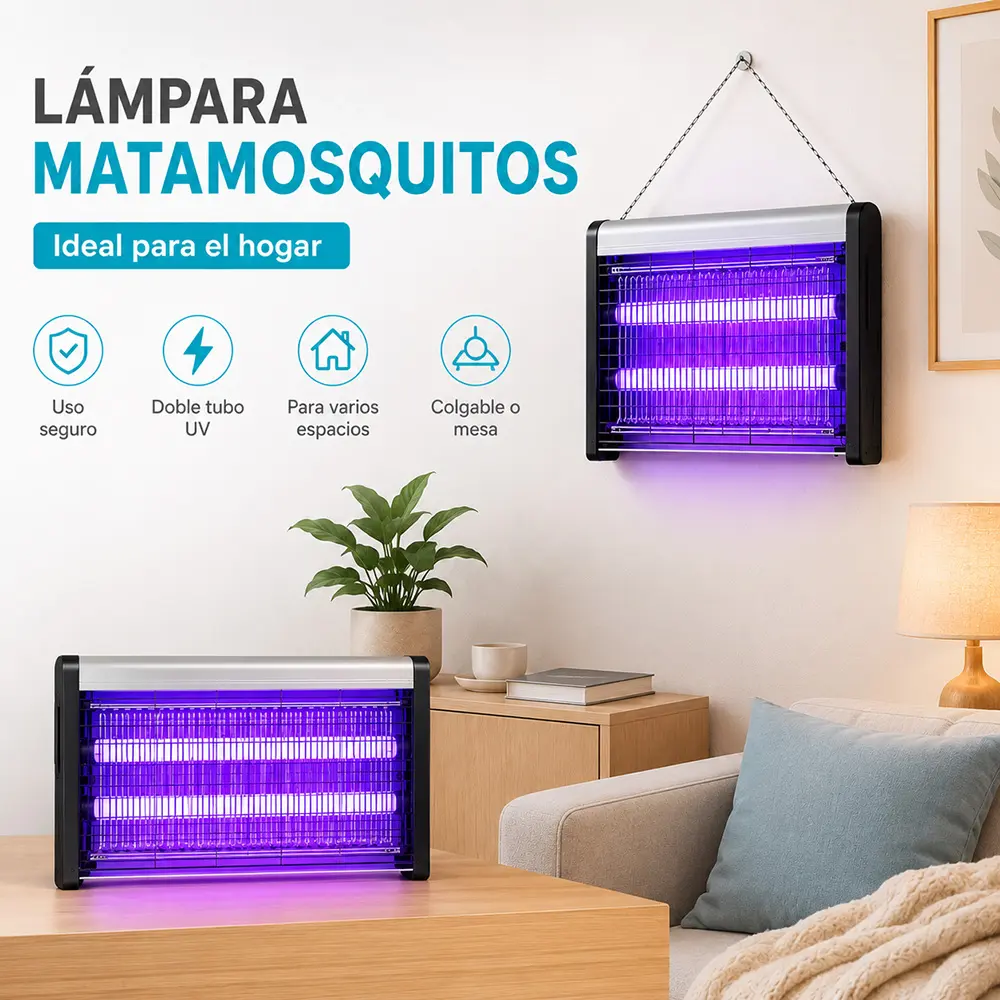 Lámpara matamosquitos eléctrica con doble tubo UV para interiores - Imagen 2