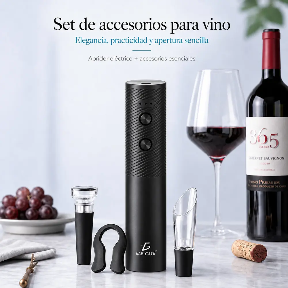 Abrebotellas Sacacorchos Automático Eléctrico Para Vino Tinto Negro - Imagen 2
