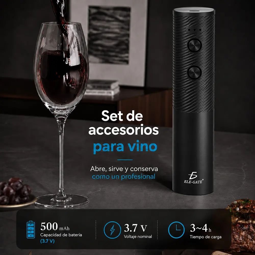 Abrebotellas Sacacorchos Automático Eléctrico Para Vino Tinto Negro - Imagen 4