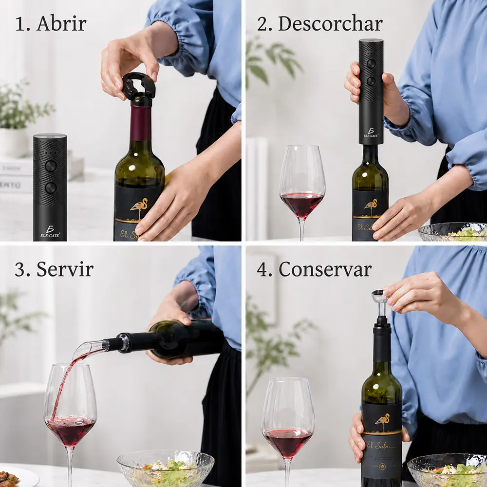 Abrebotellas Sacacorchos Automático Eléctrico Para Vino Tinto Negro - Imagen 5
