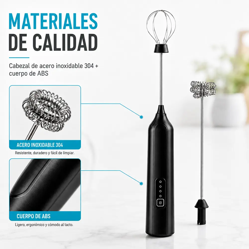 Espumador de leche eléctrico 2 en 1, 3 velocidades, blanco o negro - Imagen 2