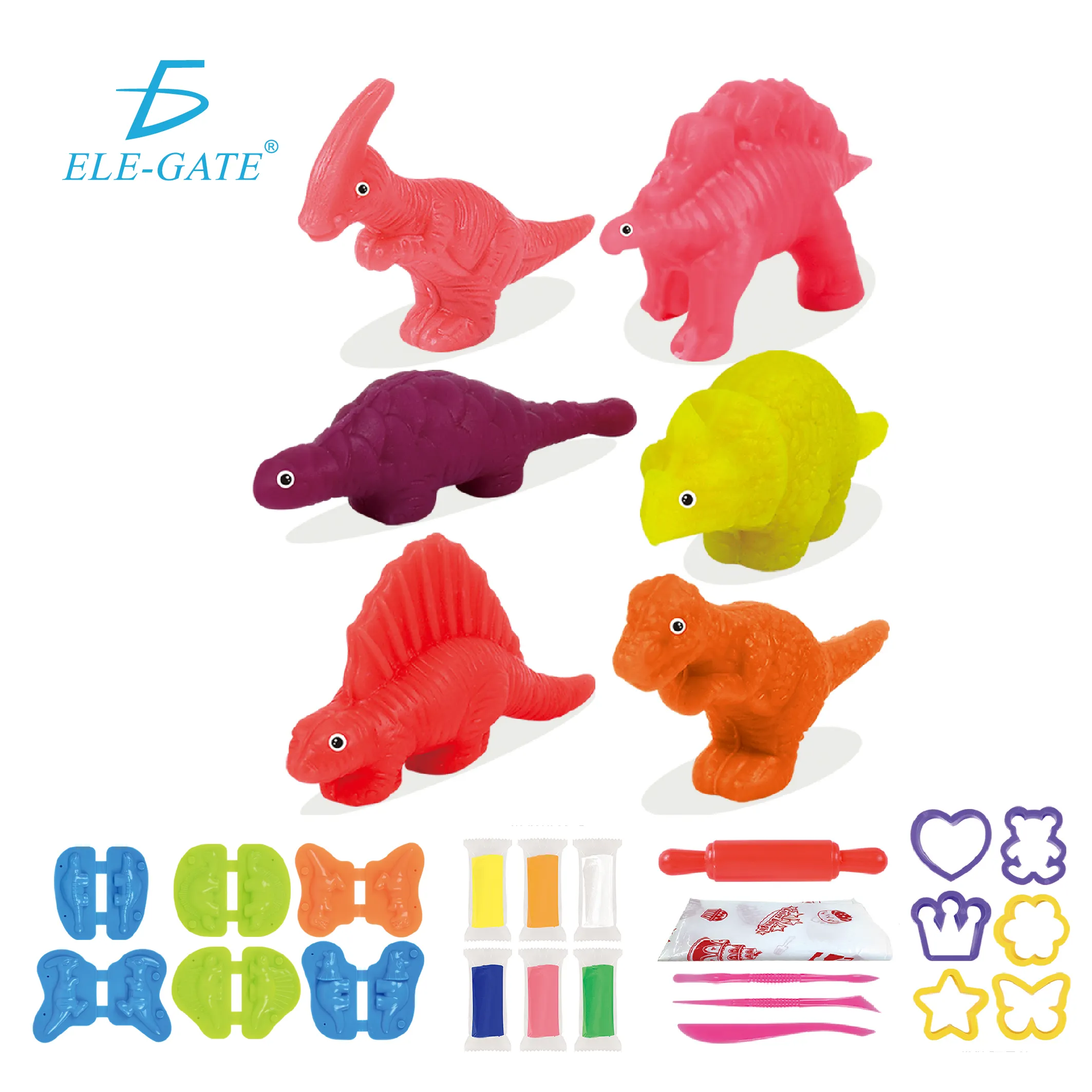 Kit de Plastilina de 6 Colores con Moldes de Dinosaurios