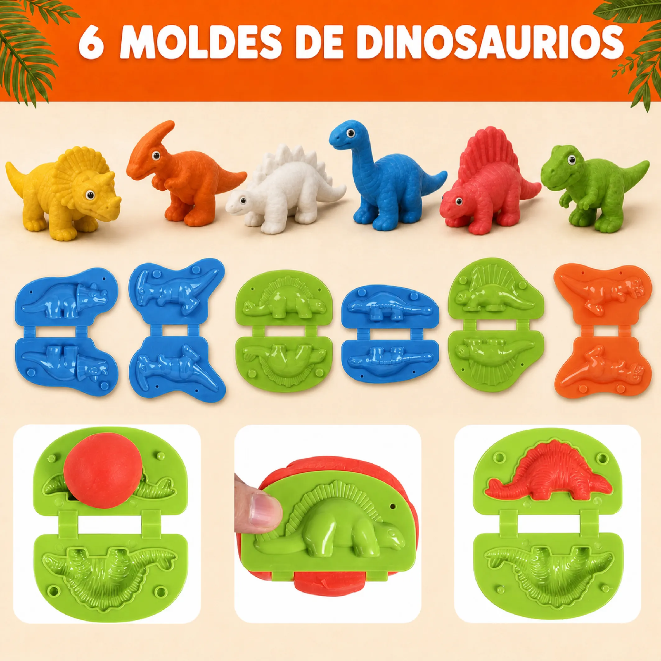 Kit de Plastilina de 6 Colores con Moldes de Dinosaurios - Imagen 5