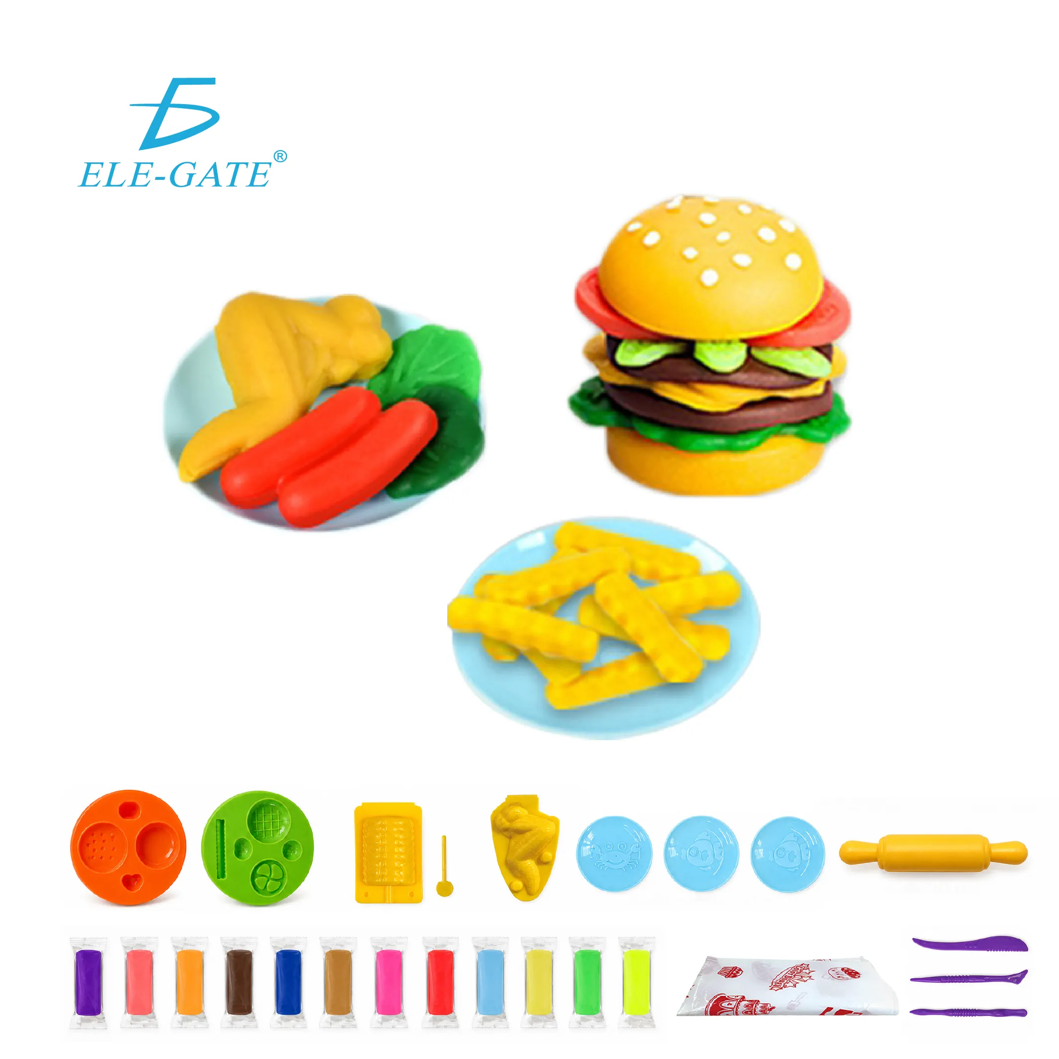 Kit de plastilina infantil con moldes, rodillo y herramientas