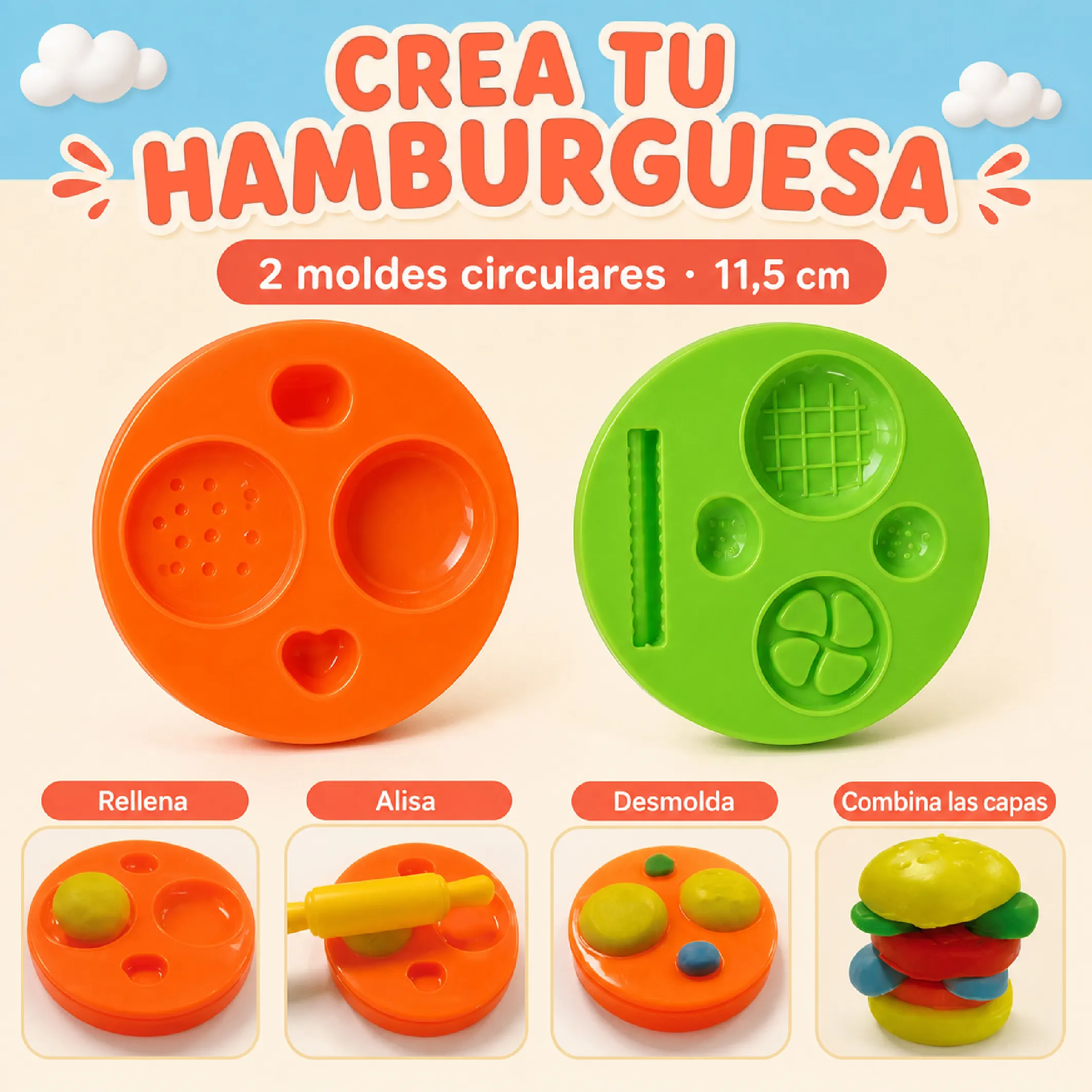 Kit de plastilina infantil con moldes, rodillo y herramientas - Imagen 5