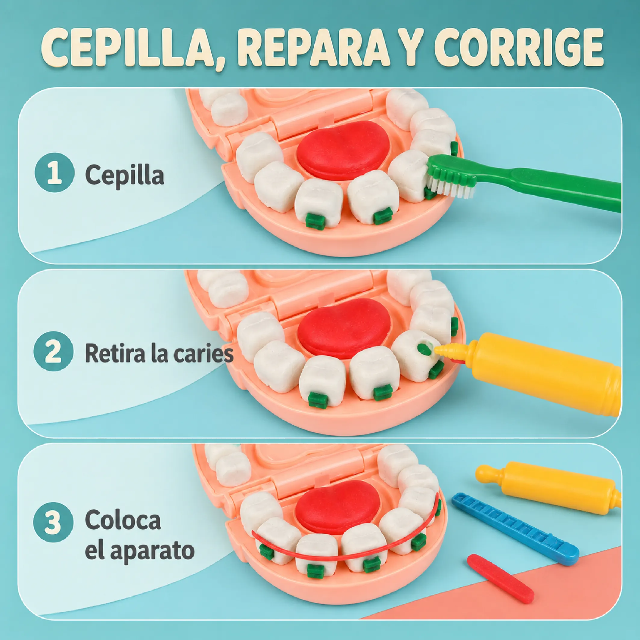 Kit De Dentista Infantil Con Plastilina Y Accesorios - Imagen 4