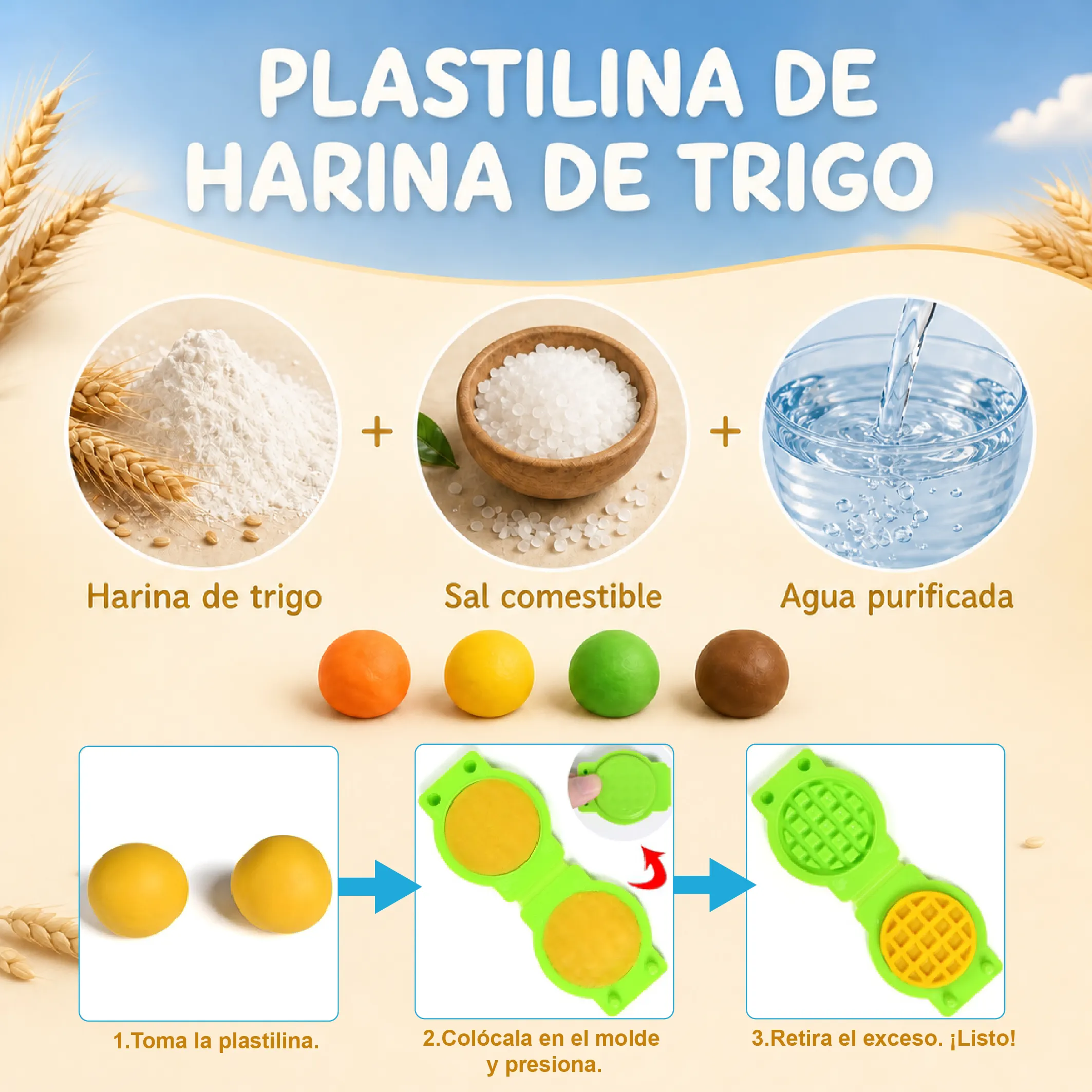 Kit De Plastilina Infantil Con Moldes De Panadería Y Waffles - Imagen 4
