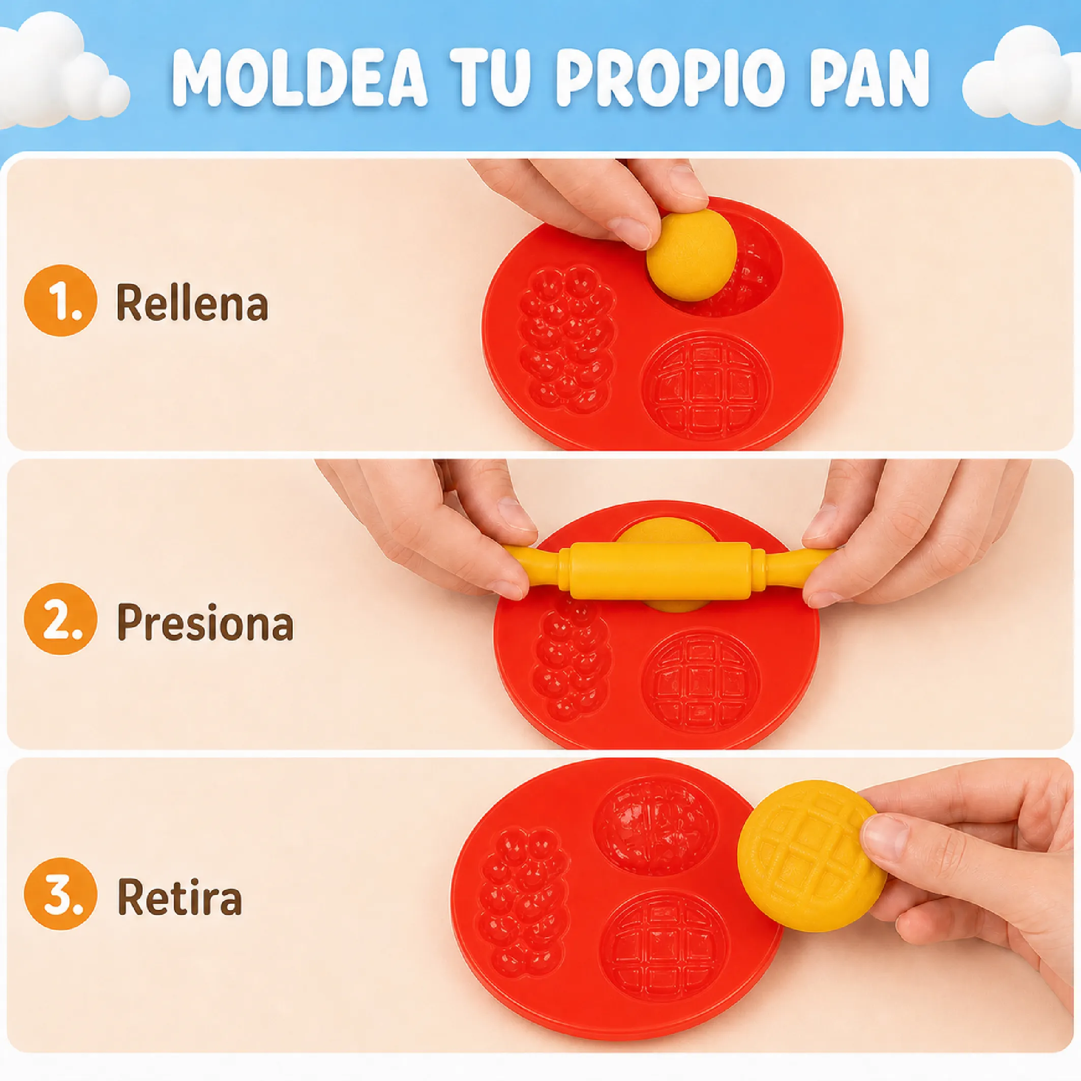 Kit De Plastilina Infantil Con Moldes De Panadería Y Waffles - Imagen 5