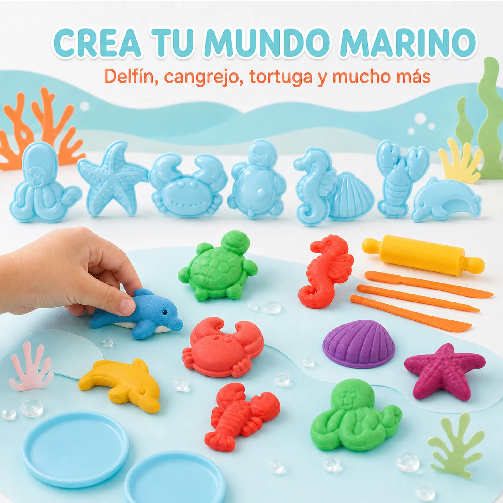 Kit De Plastilina Infantil Con Moldes De Animales Marinos - Imagen 2