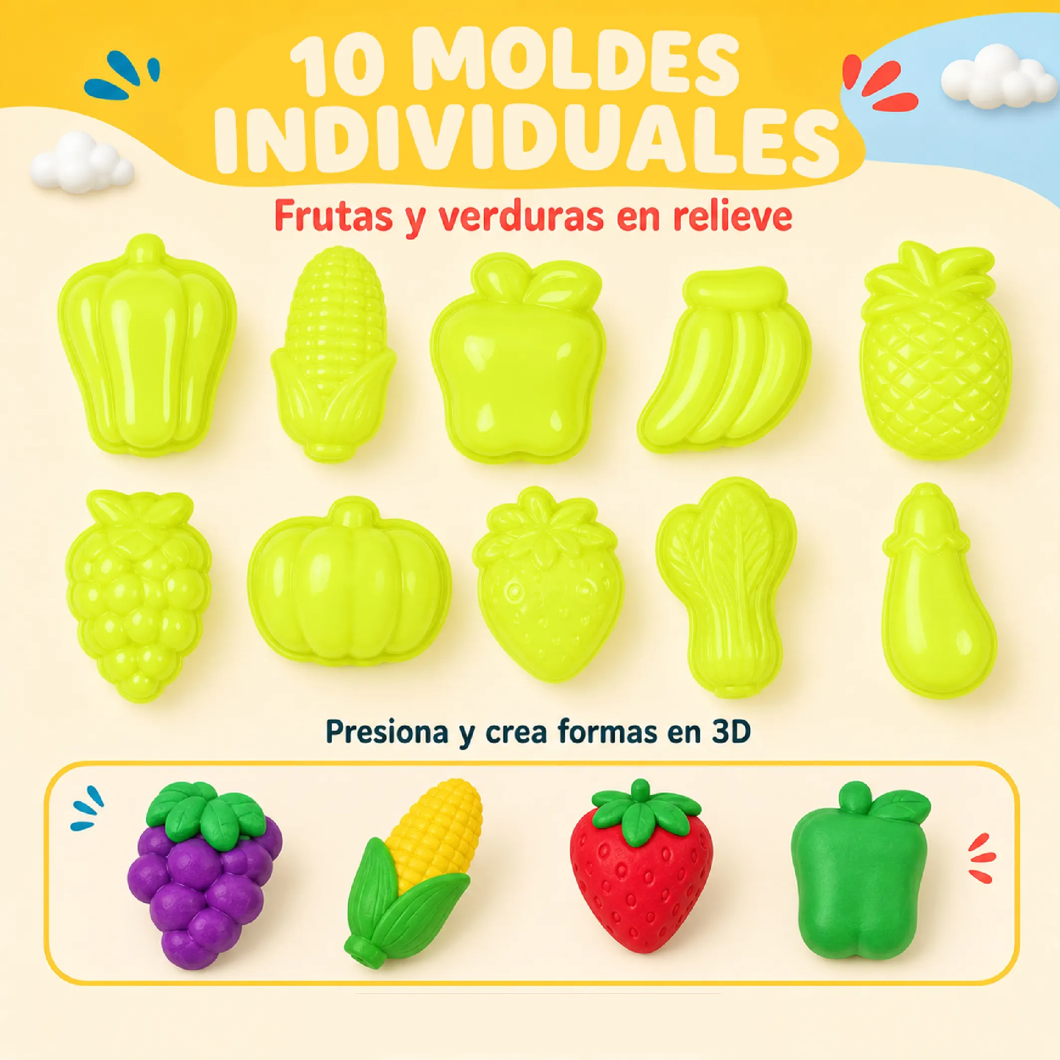 Kit De Plastilina Infantil Con Moldes De Frutas Y Verduras - Imagen 2