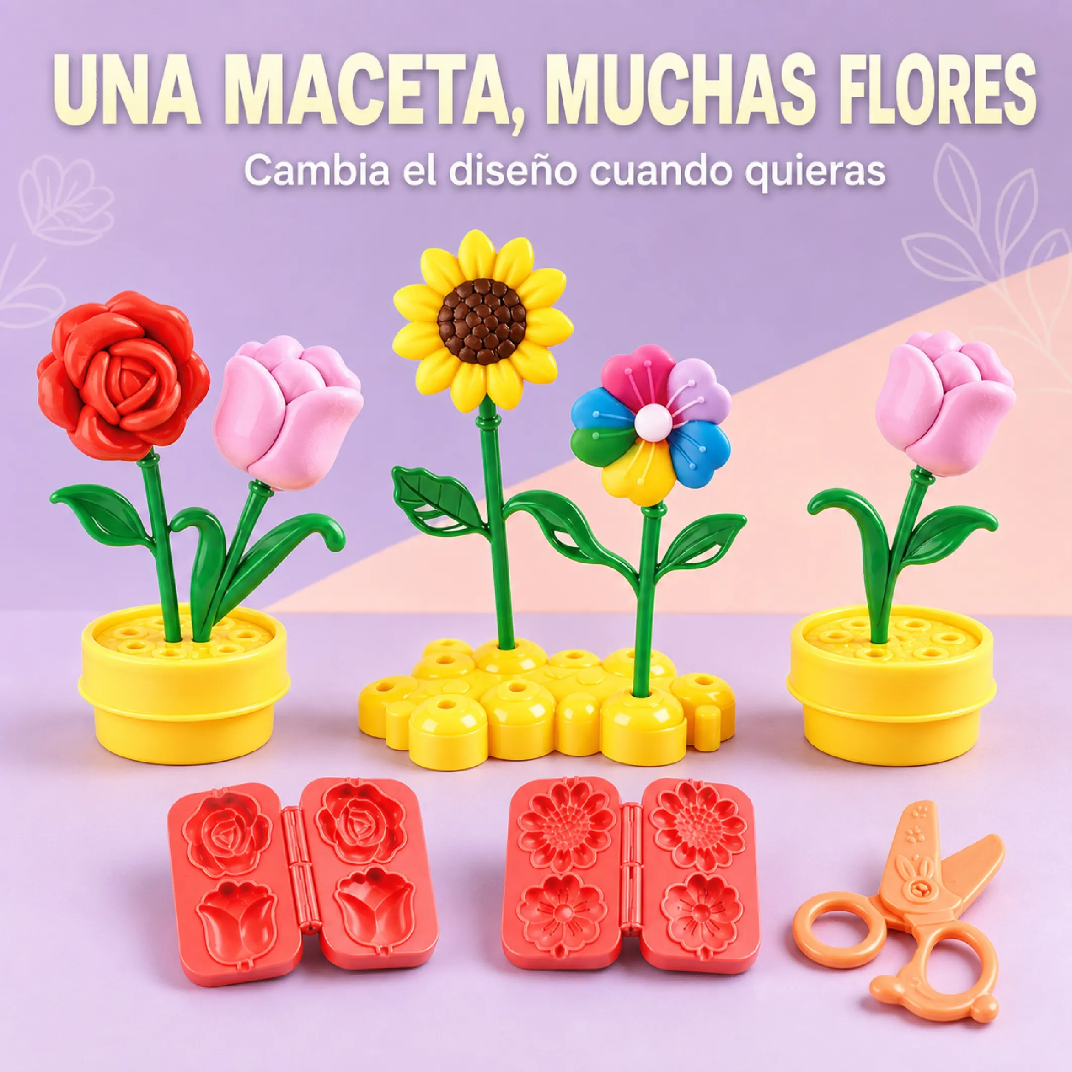 Kit De Jardín De Plastilina Con Moldes De Flores Y Macetas - Imagen 5
