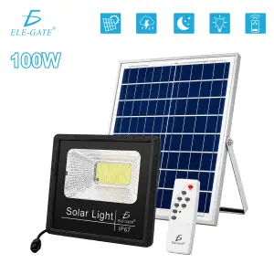 Reflector Led 100w C/ Panel Solar-control Luz Blanca Exterior