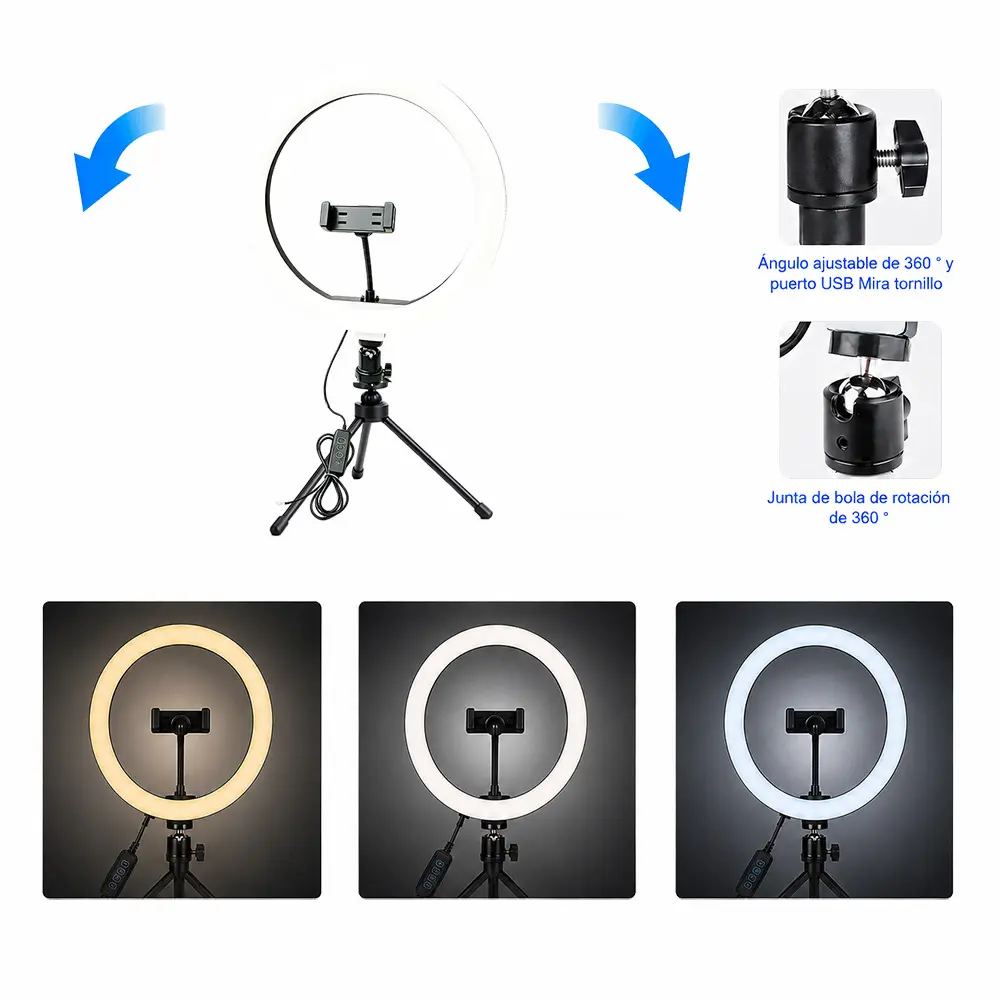 Aro de Luz LED de 26 cm con Trípode y Control Bluetooth - Imagen 2