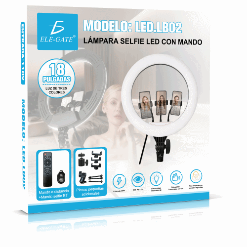 Aro de Luz LED de 18 Pulgadas para 3 Celulares con 3 Tonos - Imagen 5