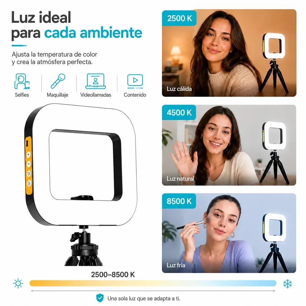Luz LED Cuadrada de 20 W con Trípode y Batería de 8000 mAh - Imagen 2