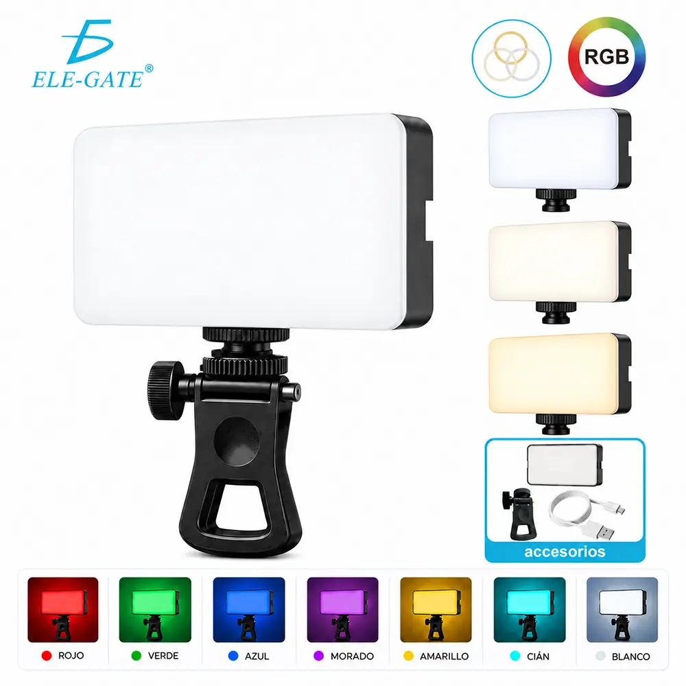 Panel de Luz LED RGB Portátil con Clip para Foto y Video