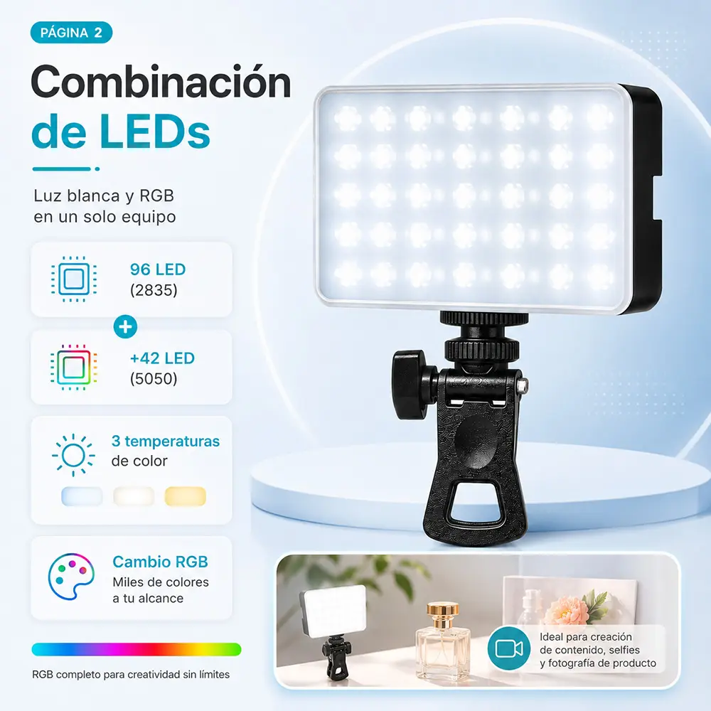 Panel de Luz LED RGB Portátil con Clip para Foto y Video - Imagen 5