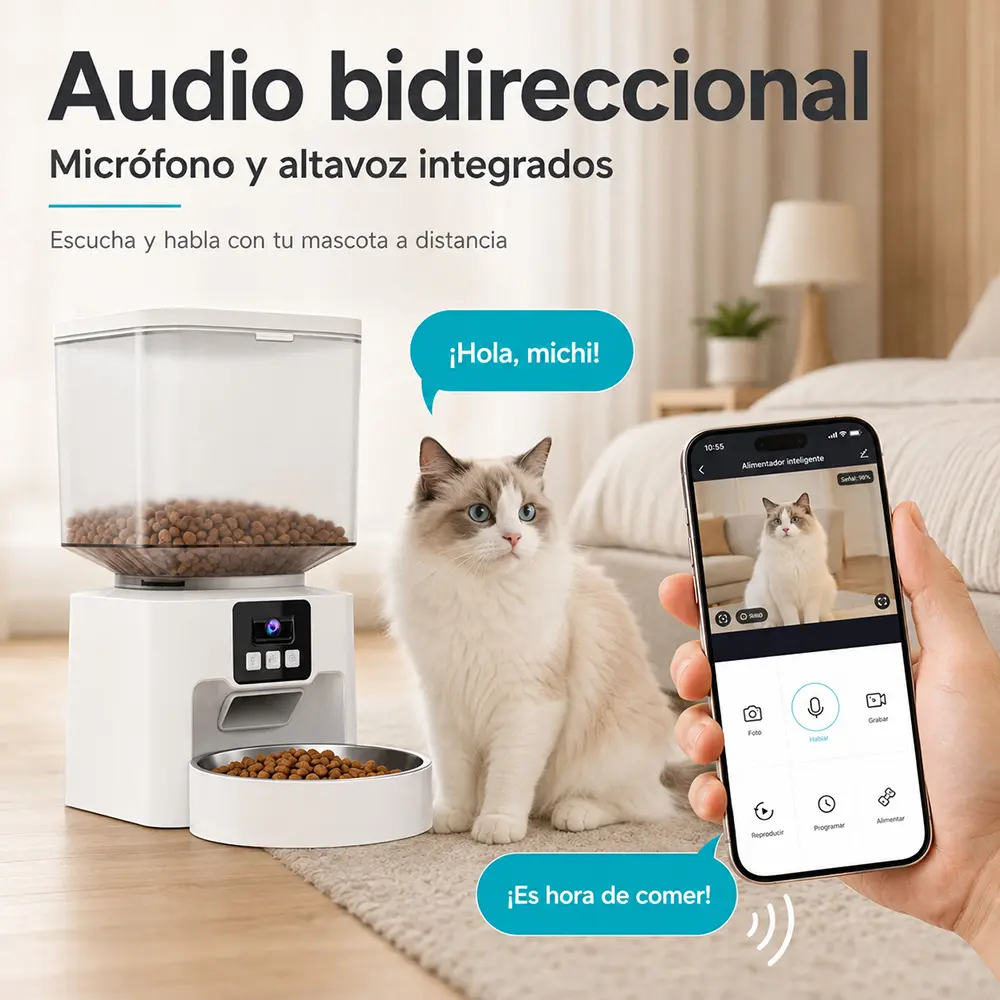 Comedero Automático con Cámara 2K y WiFi para Perros y Gatos - Imagen 2