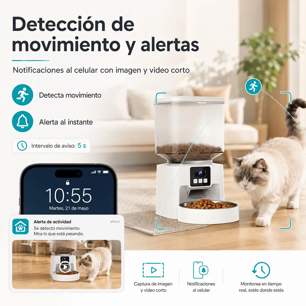 Comedero Automático con Cámara 2K y WiFi para Perros y Gatos - Imagen 3