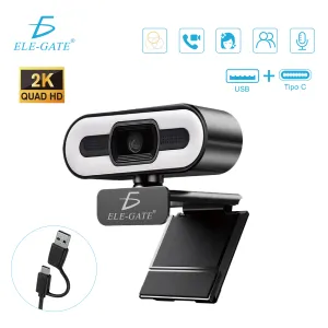 Cámara Web 2K Ultra HD Tipo C+USB con Luz de Relleno Enfoque Automático