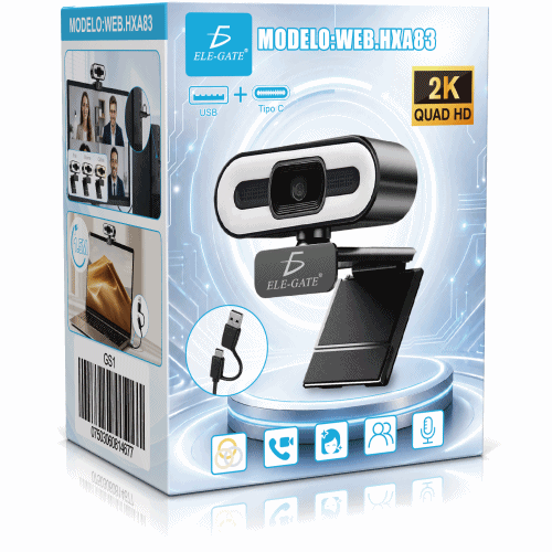 Cámara Web 2K Ultra HD Tipo C+USB con Luz de Relleno Enfoque Automático - Imagen 3