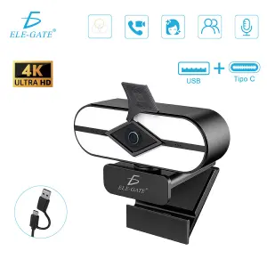 Cámara Web USB 4K Type-C+USB con Luz LED Micrófono Dual Tapa de Privacidad y Plug & Play
