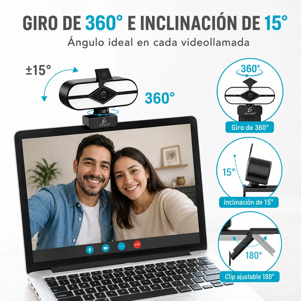 Cámara Web USB 4K Type-C+USB con Luz LED Micrófono Dual Tapa de Privacidad y Plug & Play - Imagen 4