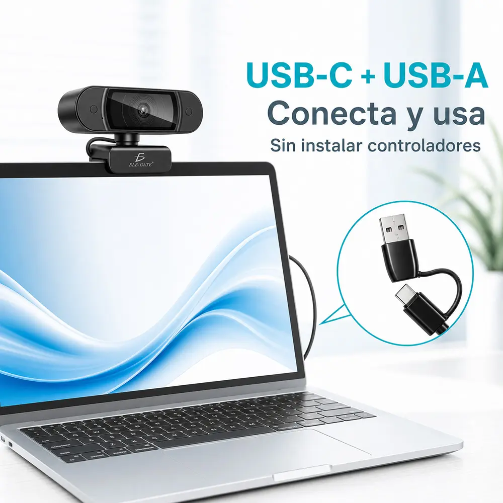 Webcam Ultra HD 4K Tipo C+USB con Doble Micrófono - Imagen 5