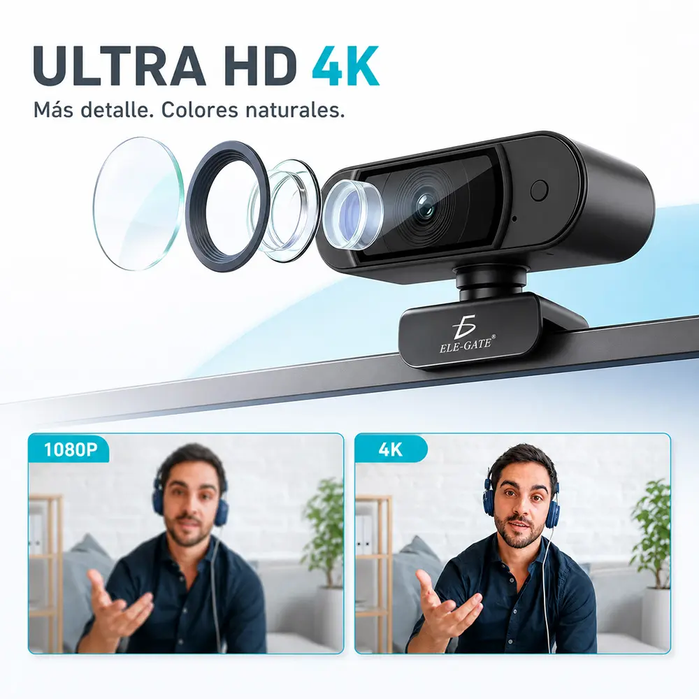 Webcam Ultra HD 4K Tipo C+USB con Doble Micrófono - Imagen 4