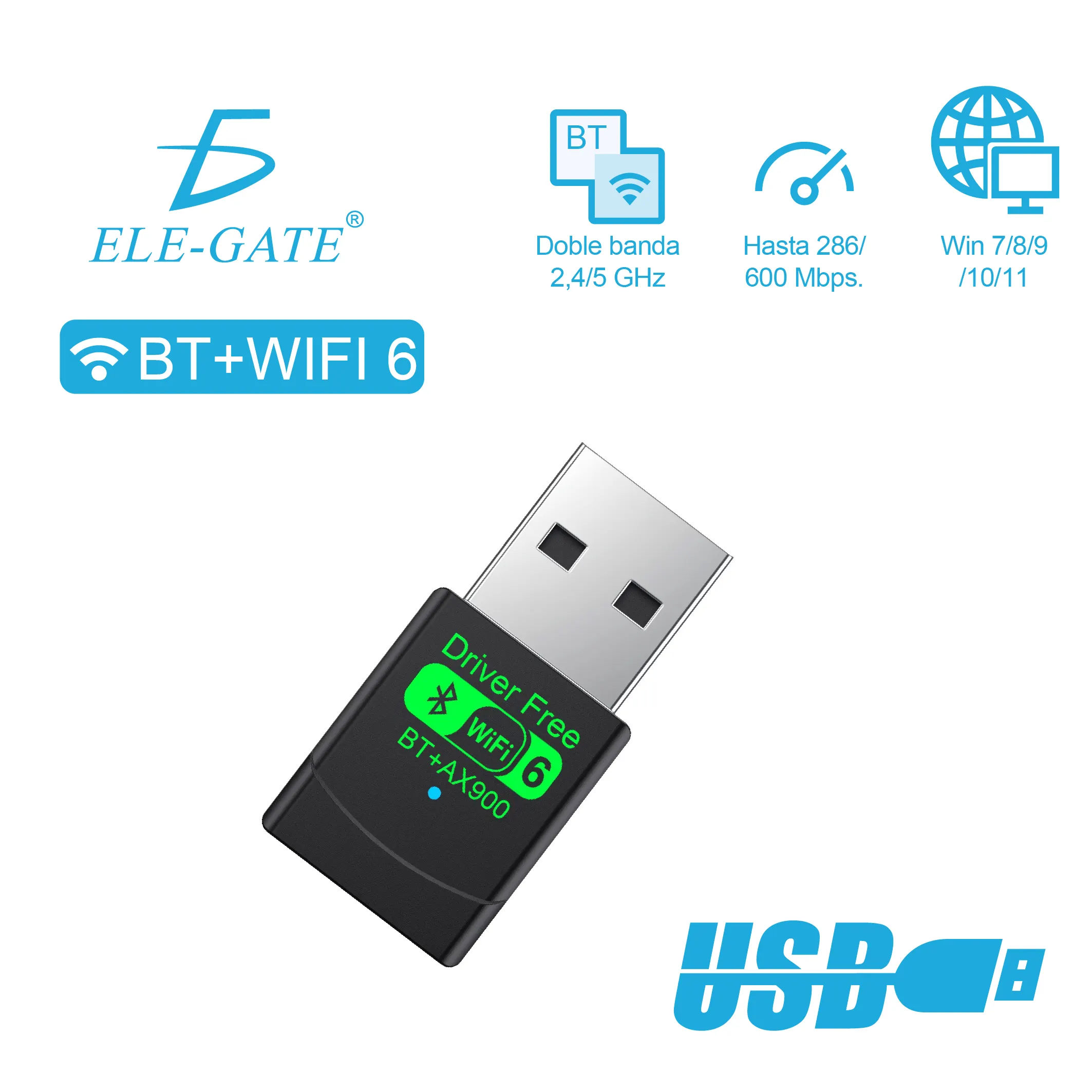 Adaptador USB WiFi 6 y Bluetooth 5.4 para PC Windows