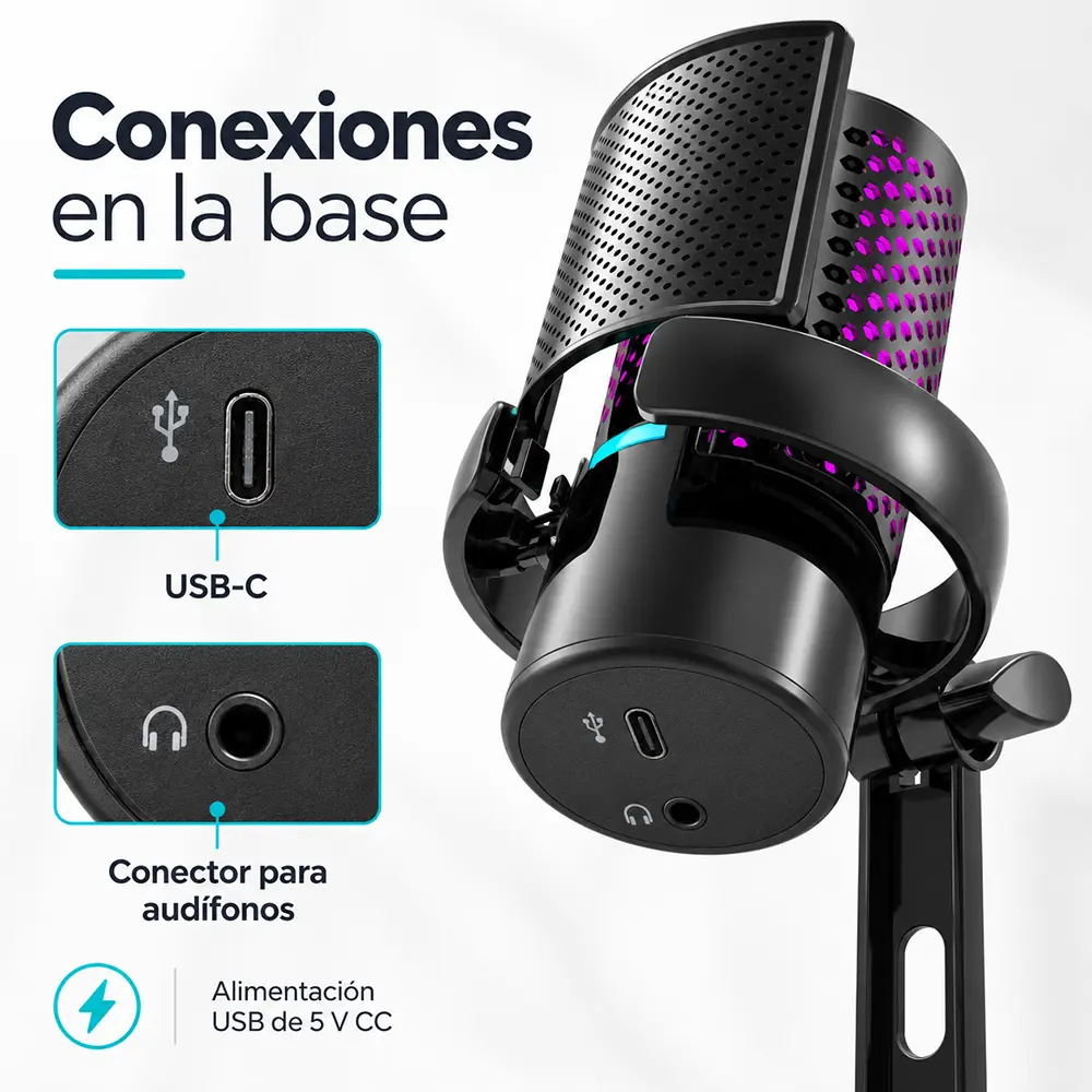 Micrófono USB cardioide de escritorio con filtro antipop - Imagen 3