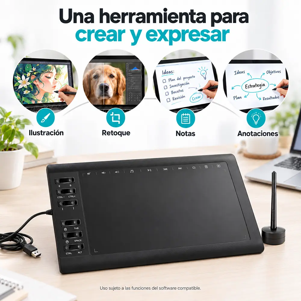 Tableta gráfica USB de 10 × 6 pulgadas con lápiz pasivo - Imagen 3