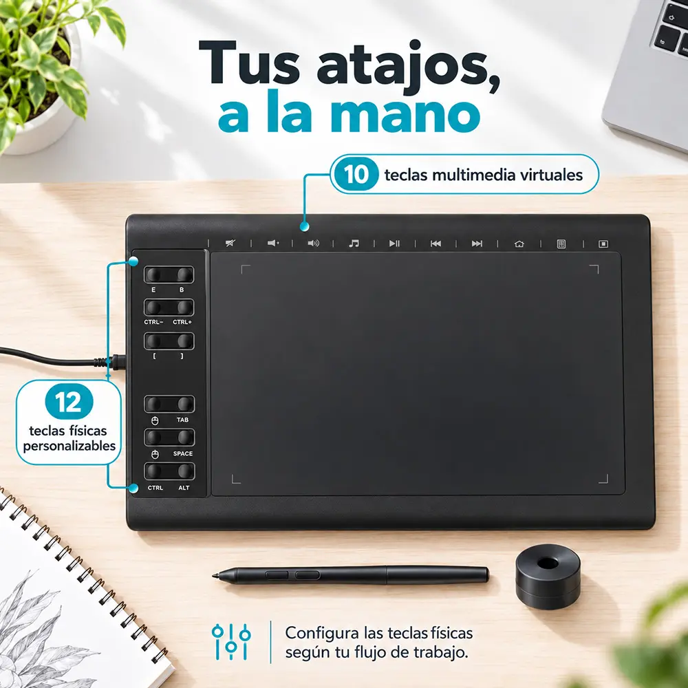 Tableta gráfica USB de 10 × 6 pulgadas con lápiz pasivo - Imagen 4