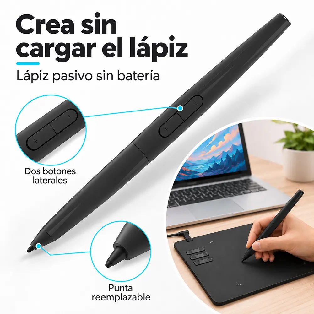 Tableta gráfica USB-C compacta con lápiz sin batería - Imagen 3