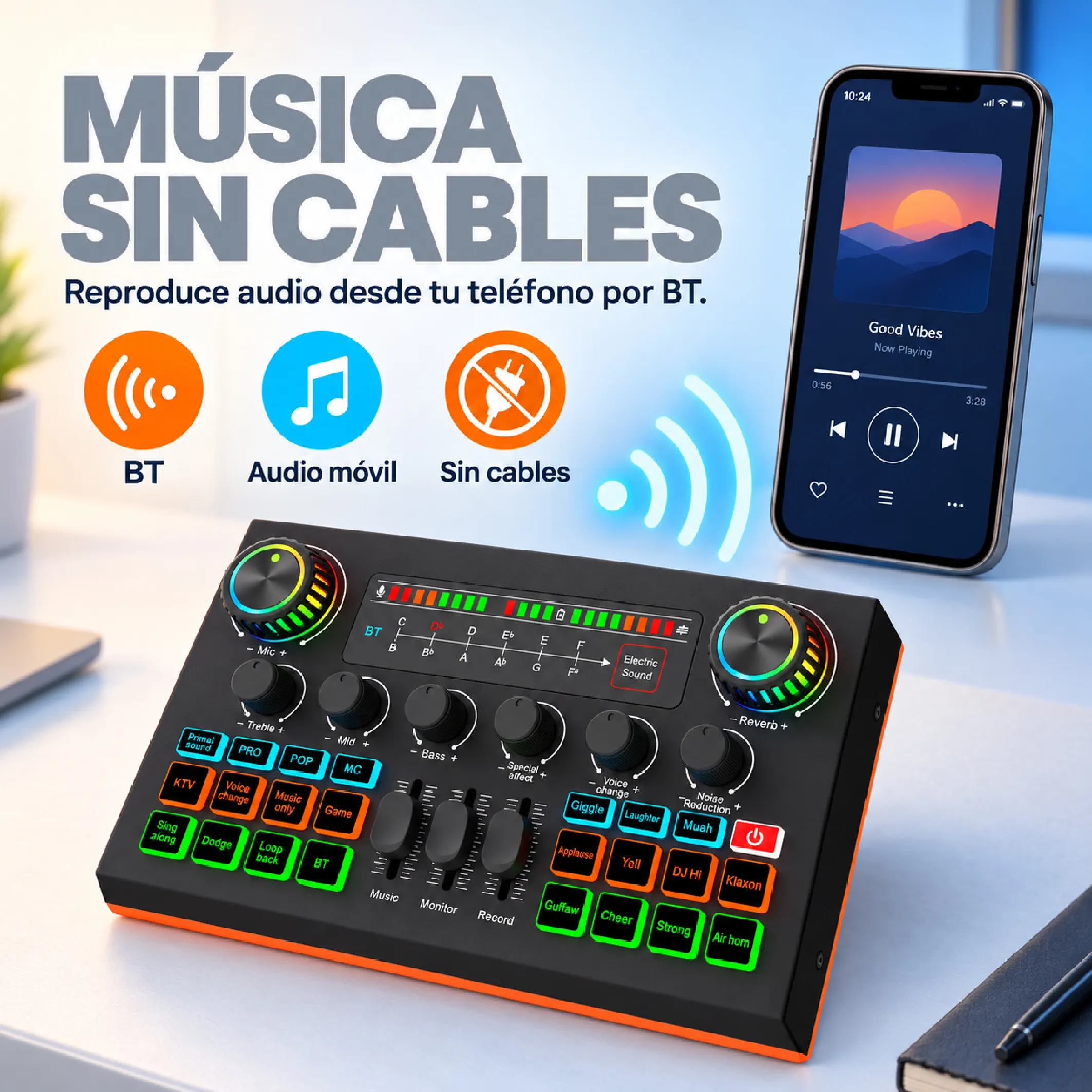 Mezcladora De Audio Bluetooth Con OTG USB-C Para Streaming - Imagen 3