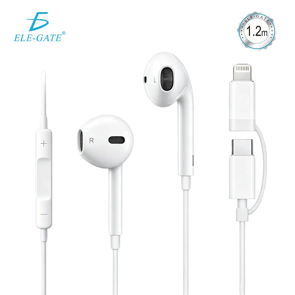 Audífonos con cable USB-C y Lightning de 1.2 m blancos