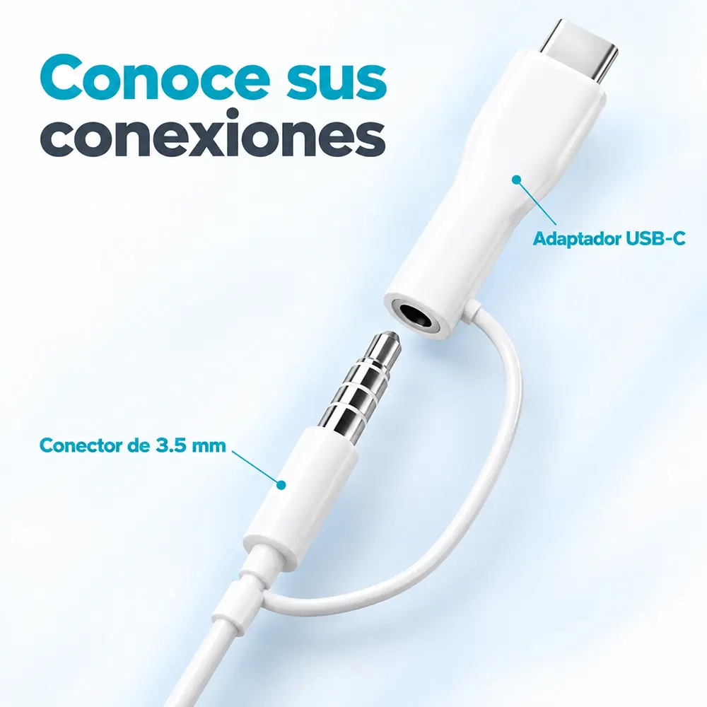 Audífonos con cable 3.5 mm y adaptador USB-C de 1.2 m - Imagen 2