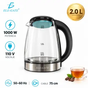 Tetera Eléctrica De Vidrio Con Luz LED 2L Apagado Automático