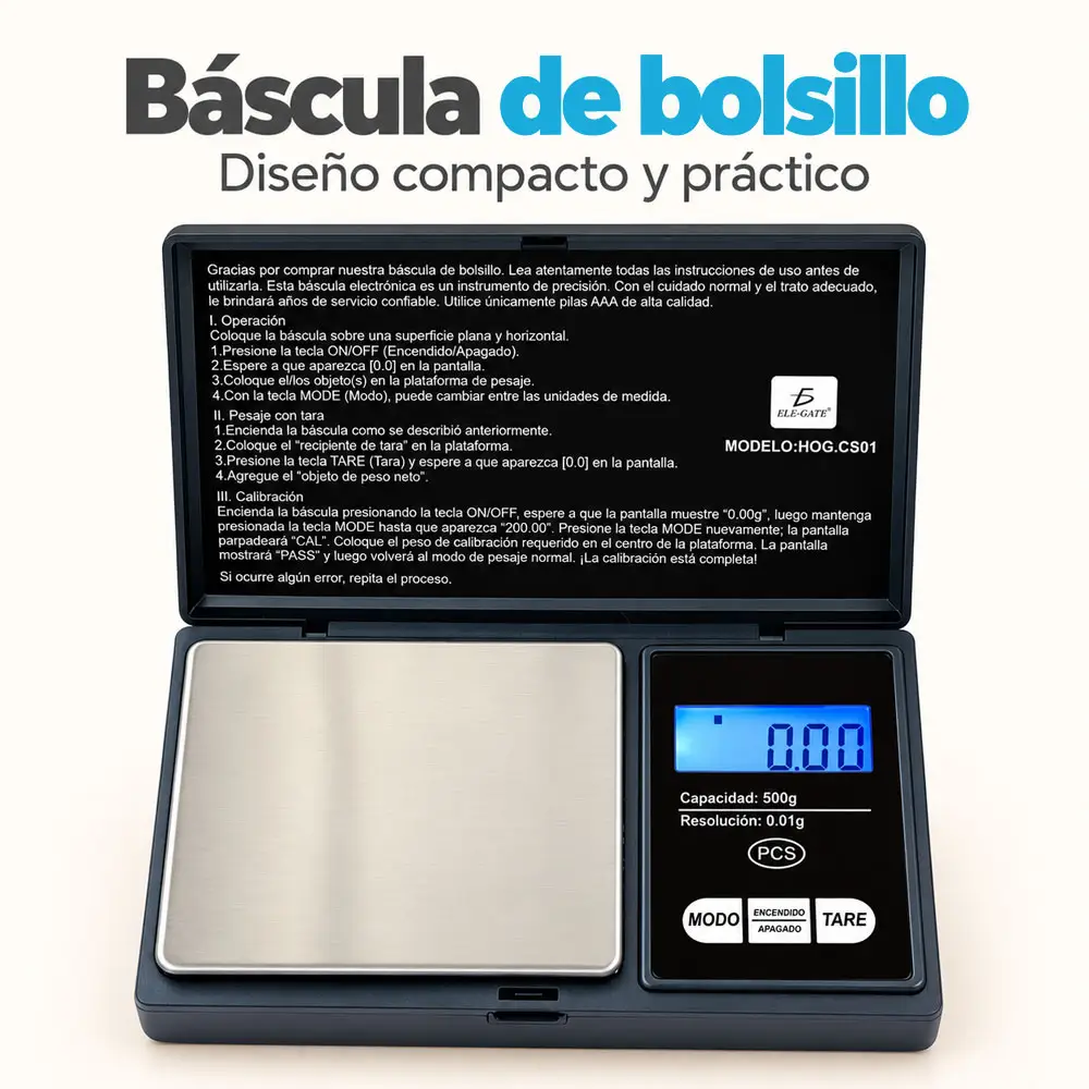 Báscula digital de bolsillo 500 g con resolución 0.01 g - Imagen 2