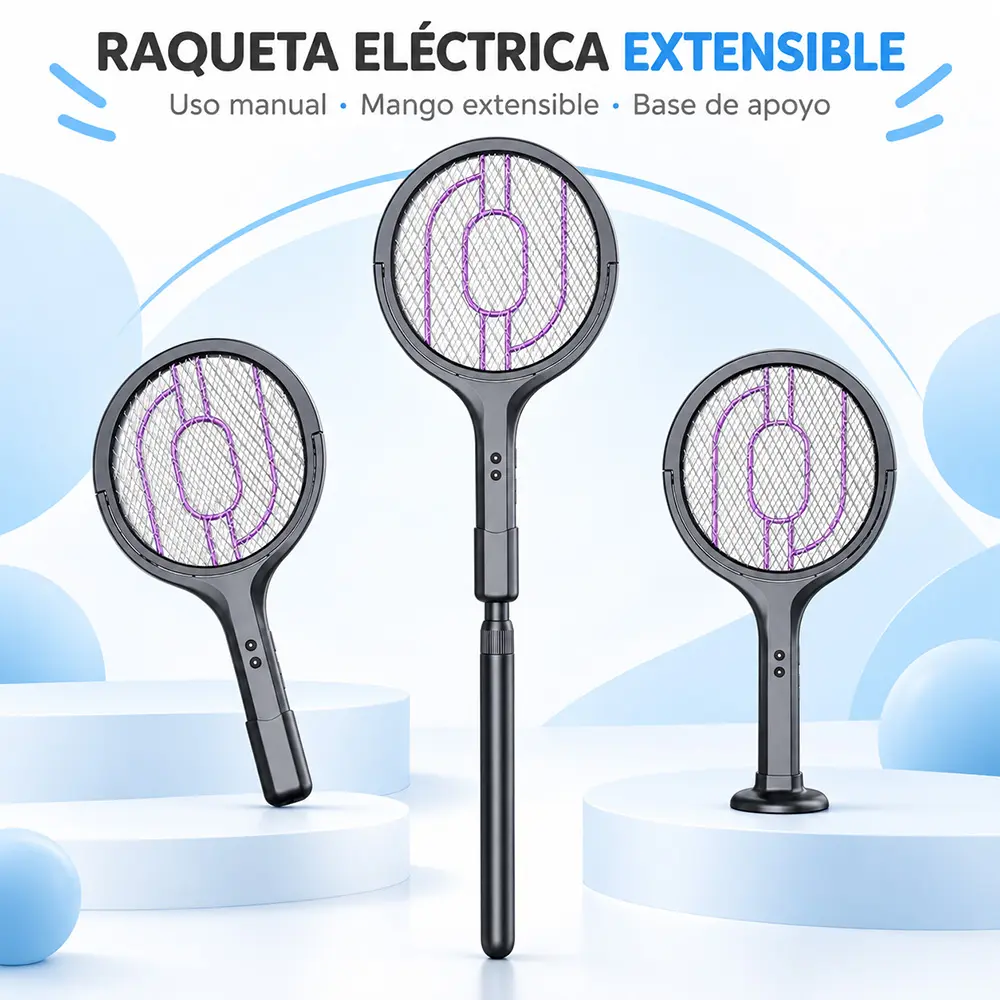 Raqueta eléctrica extensible antimosquitos con USB-C - Imagen 2